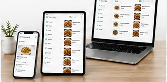 Menù digitale visualizzato su smartphone, tablet e computer